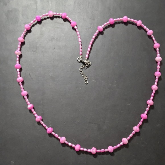 Hand Crafted Jewelry - Pink Rice Pearl and Swirl Pink Faceted Crystal Statement Necklace